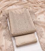Women's beige unstitched embroiderd georgette dress material 