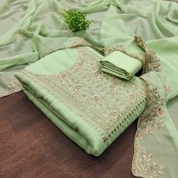Women's light green embroiderd georgette dress material 3