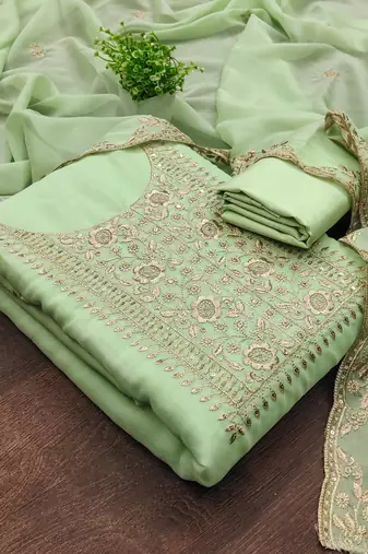 Women's light green embroiderd georgette dress material