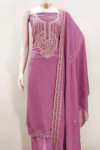 Women's purple embroiderd georgette dress material