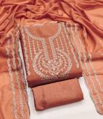 Women's peach embroiderd georgette dress material