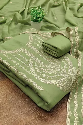 Women's green embroiderd georgette dress material