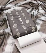 Women's grey printed slub cotton dress material