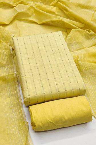 Women's yellow unstitched woven cotton jacquard dress material 