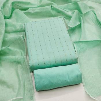 Women's sea green woven cotton jacquard dress material 1
