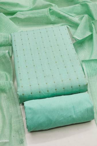 Women's sea green unstitched woven cotton jacquard dress material 
