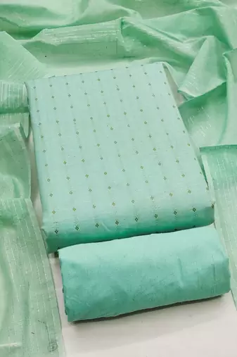 Women's sea green unstitched woven cotton jacquard dress material 