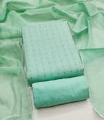 Women's sea green woven cotton jacquard dress material