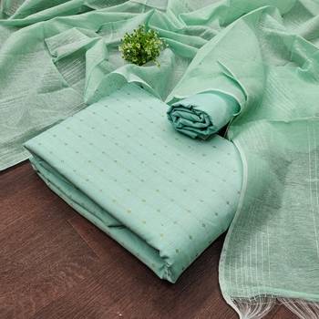 Women's sea green woven cotton jacquard dress material 3