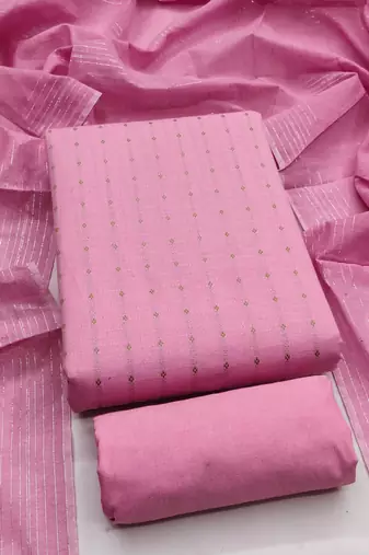 Women's pink unstitched woven cotton jacquard dress material 