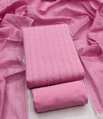 Women's pink woven cotton jacquard dress material