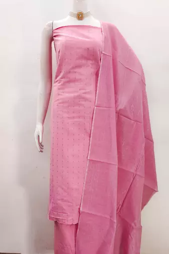 Women's pink woven cotton jacquard dress material