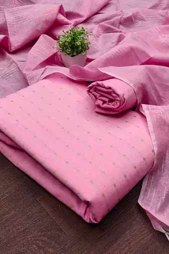 Women's pink woven cotton jacquard dress material