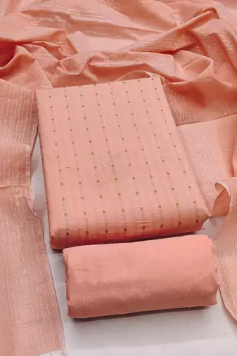 Women's peach unstitched woven cotton jacquard dress material 