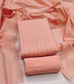 Women's peach unstitched woven cotton jacquard dress material 