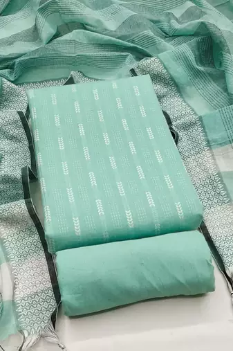 Women's sea green unstitched woven cotton jacquard dress material 