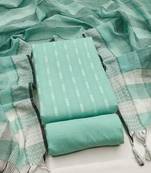 Women's sea green woven cotton jacquard dress material