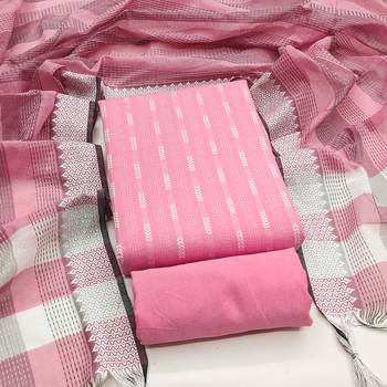 Women's pink woven cotton jacquard dress material 1