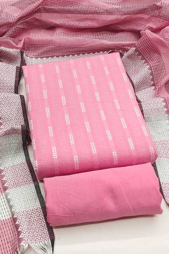 Women's pink unstitched woven cotton jacquard dress material 