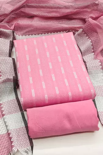 Women's pink unstitched woven cotton jacquard dress material 