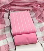 Women's pink woven cotton jacquard dress material