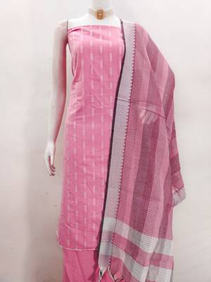 Women's pink woven cotton jacquard dress material 2