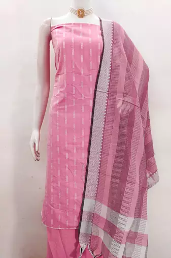 Women's pink woven cotton jacquard dress material