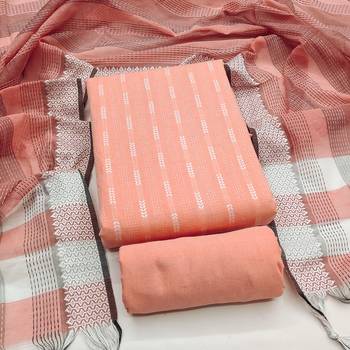Women's peach woven cotton jacquard dress material 1