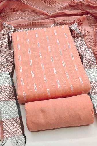 Women's peach unstitched woven cotton jacquard dress material 