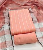 Women's peach unstitched woven cotton jacquard dress material