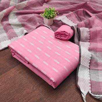 Women's pink woven cotton jacquard dress material 3