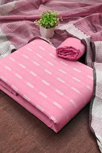 Women's pink woven cotton jacquard dress material