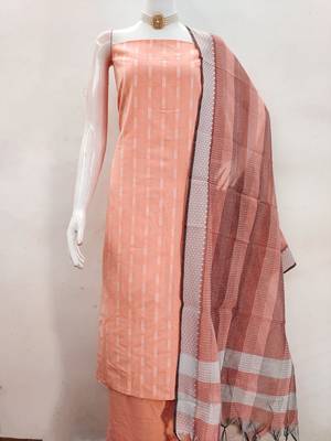 Women's peach woven cotton jacquard dress material 2
