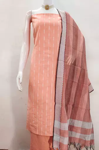 Women's peach woven cotton jacquard dress material