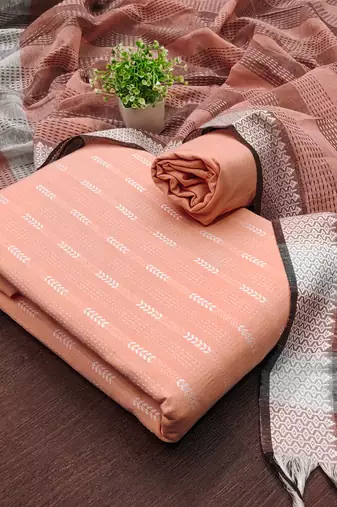 Women's peach woven cotton jacquard dress material