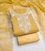 Women's yellow embroiderd cranchi silk dress material