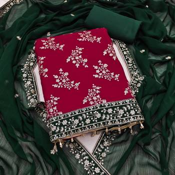 Women's maroon embroiderd zomata silk dress material 1