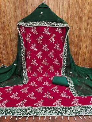 Women's maroon embroiderd zomata silk dress material 2