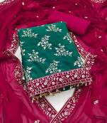 Women's green embroiderd zomata silk dress material