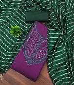 Women's voilet unstitched embroiderd cotton dress material 