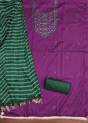 Women's voilet embroiderd cotton dress material 2