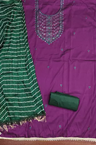 Women's voilet embroiderd cotton dress material