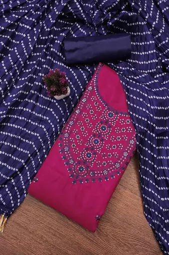 Women's pink unstitched embroiderd cotton dress material 