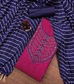 Women's pink unstitched embroiderd cotton dress material