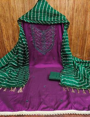 Women's voilet embroiderd cotton dress material 3
