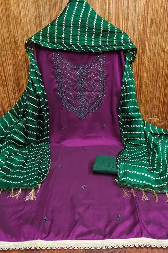 Women's voilet embroiderd cotton dress material
