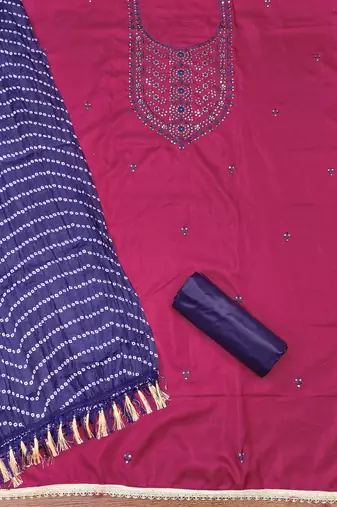 Women's pink embroiderd cotton dress material