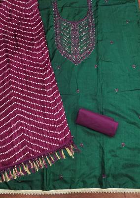 Women's green embroiderd cotton dress material 2