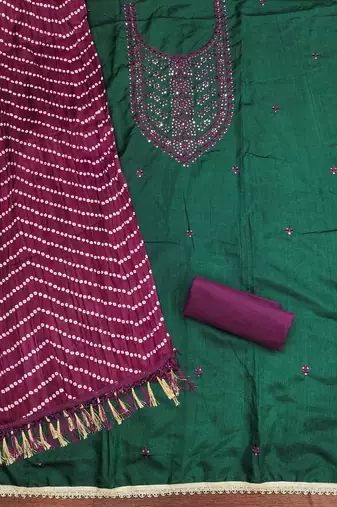 Women's green embroiderd cotton dress material