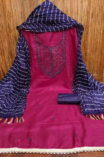 Women's pink embroiderd cotton dress material